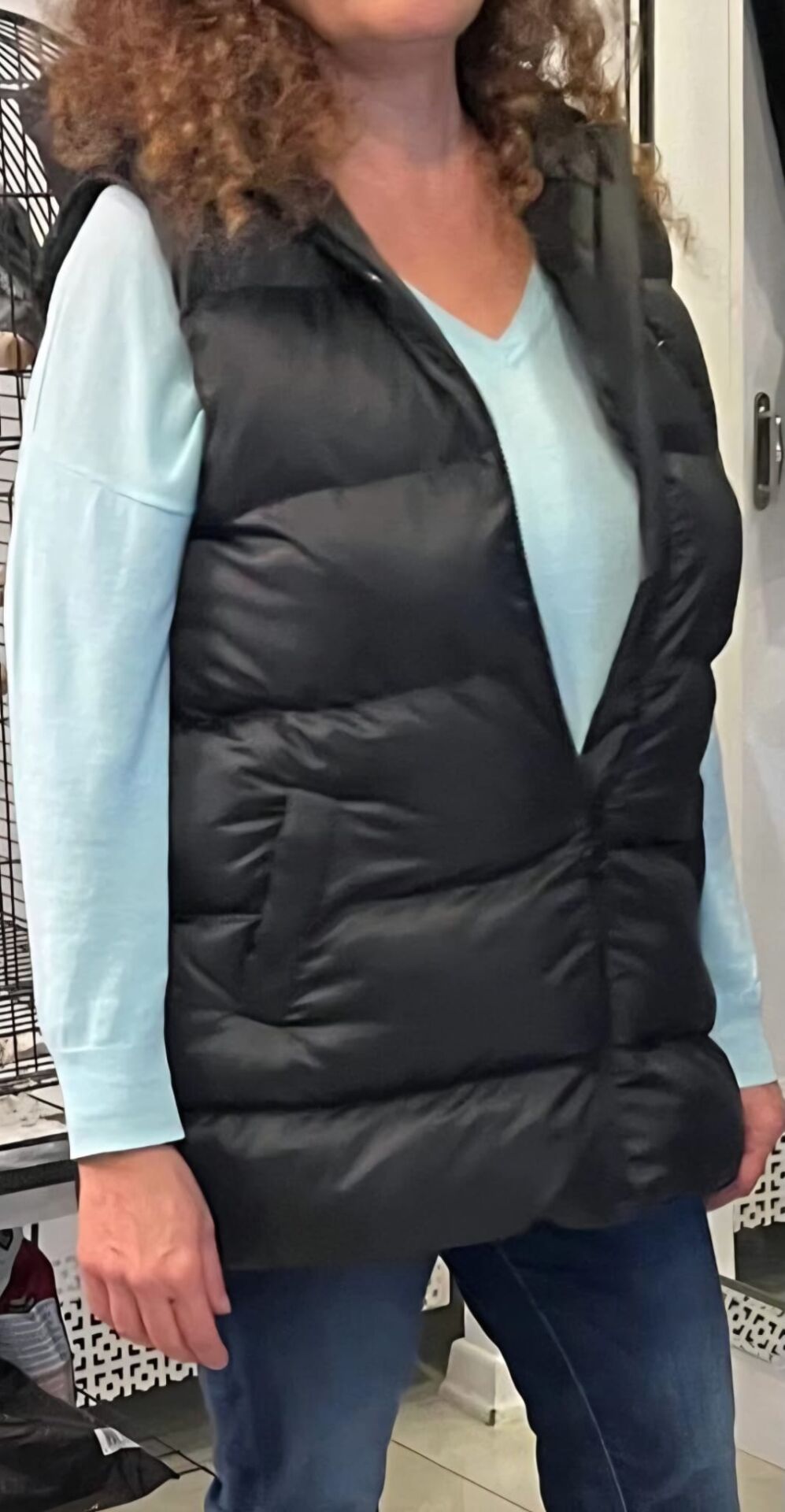 Kapüşonlu Şişme Uzun Yelek – Siyah