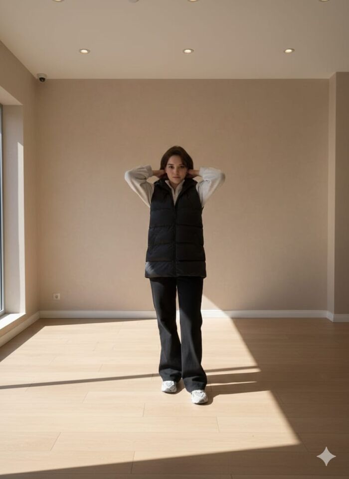 Kapüşonlu Şişme Uzun Yelek – Siyah