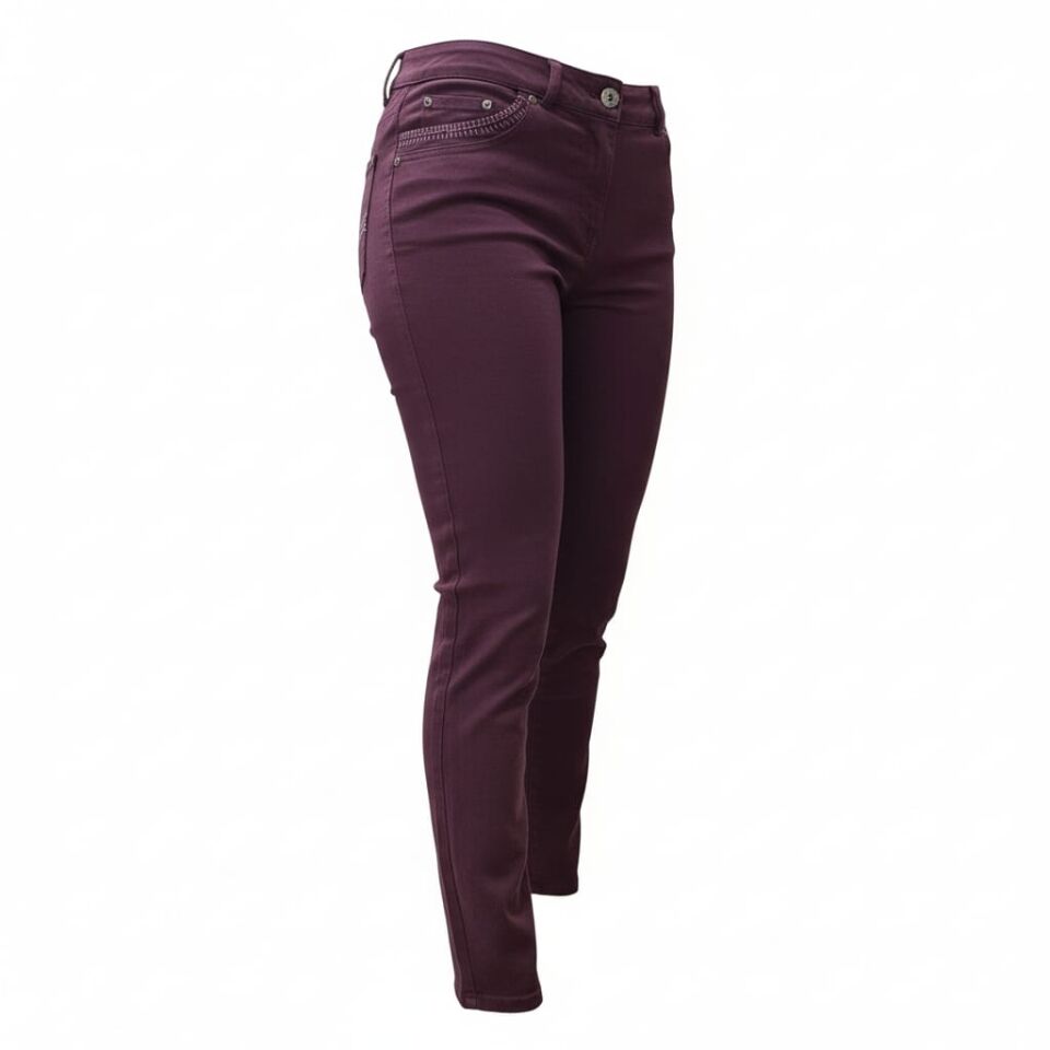 Yüksek Bel Esnek Kumaş Slim Fit  Pantolon 38 - Mürdüm