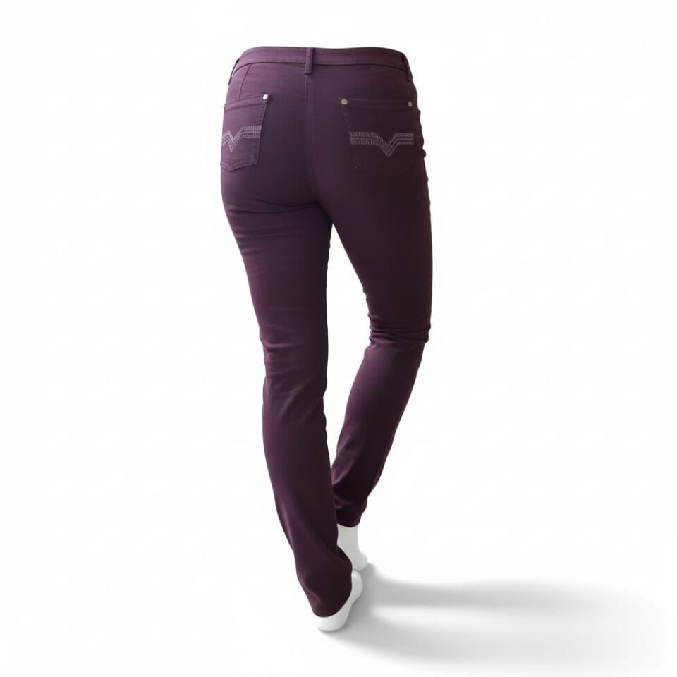 Yüksek Bel Esnek Kumaş Slim Fit  Pantolon 44 - Mürdüm