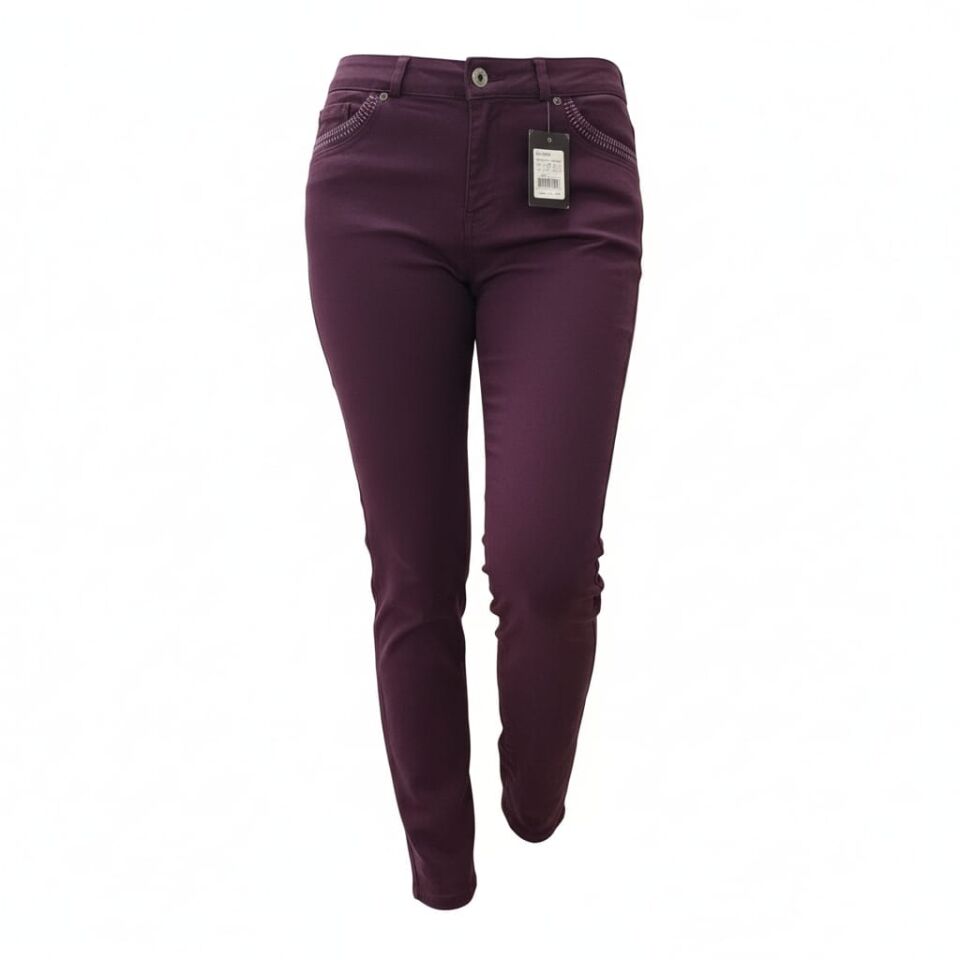 Yüksek Bel Esnek Kumaş Slim Fit  Pantolon 46 - Mürdüm