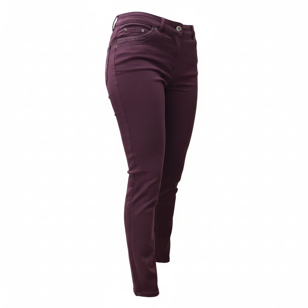 Yüksek Bel Esnek Kumaş Slim Fit  Pantolon 48 - Mürdüm