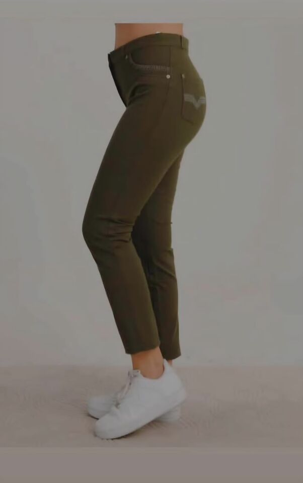 Yüksek Bel Esnek Kumaş Slim Fit  Pantolon 36 - Yeşil