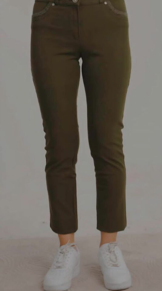 Yüksek Bel Esnek Kumaş Slim Fit  Pantolon 42 - Yeşil