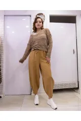 Paçası Fermuarlı Keten Pantolon S - kahverengi