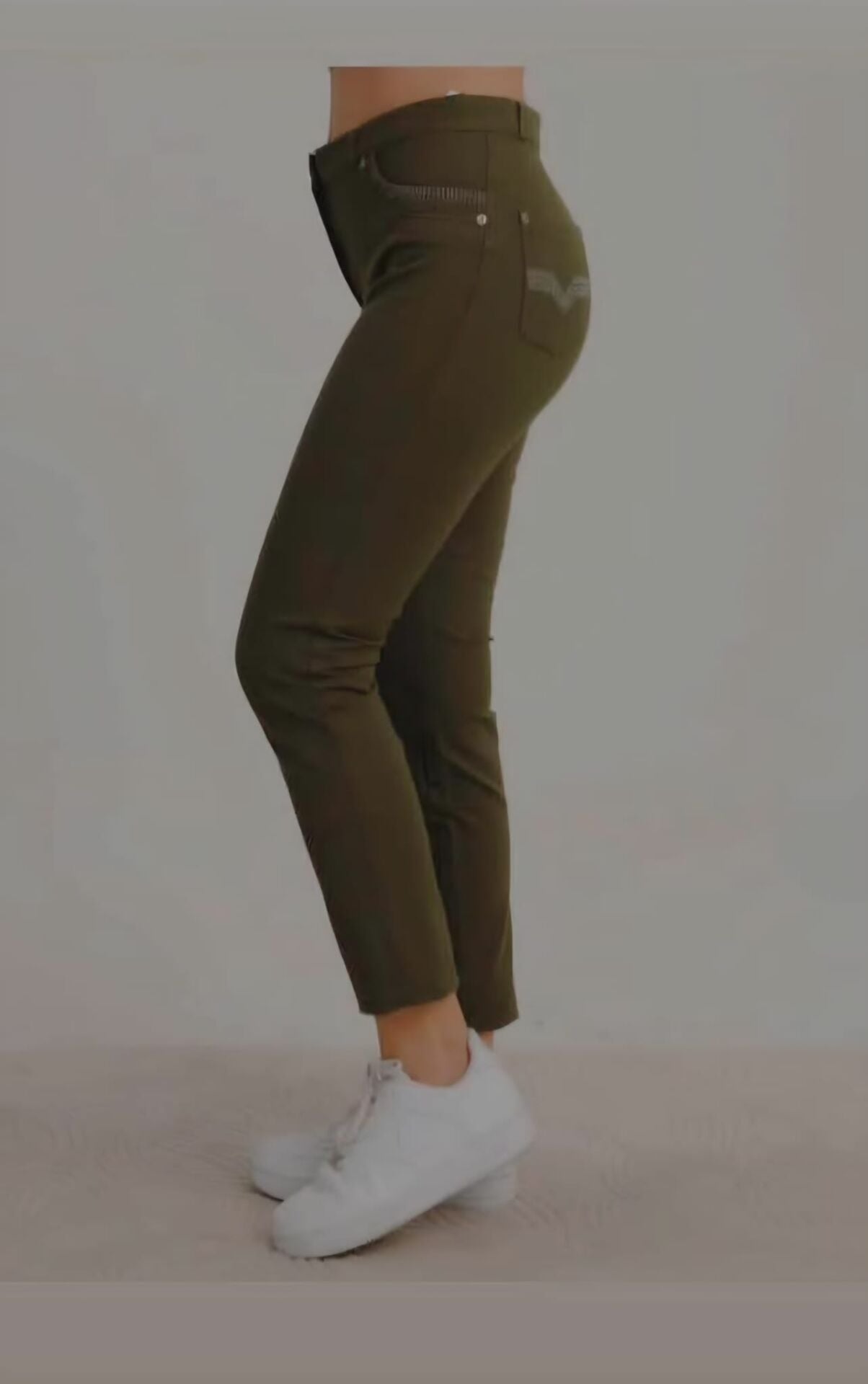 Yüksek Bel Esnek Kumaş Slim Fit  Pantolon 48 - Yeşil