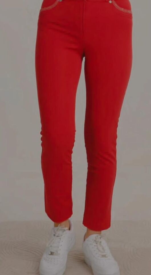 Yüksek Bel Esnek Kumaş Slim Fit  Pantolon 42 - Kırmızı