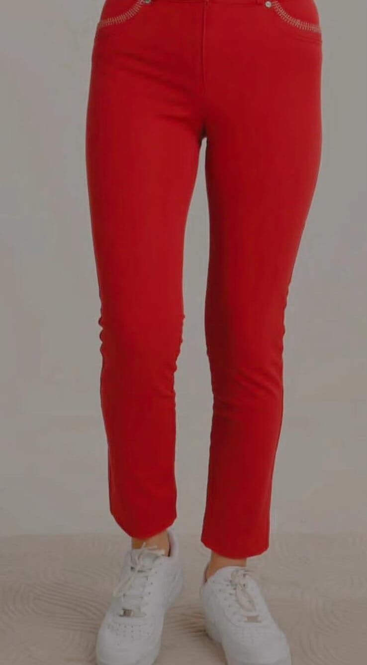 Yüksek Bel Esnek Kumaş Slim Fit  Pantolon 46 - Kırmızı