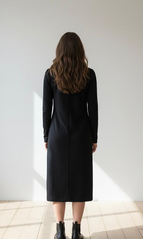 Kontrast Şerit Detaylı Midi Elbise