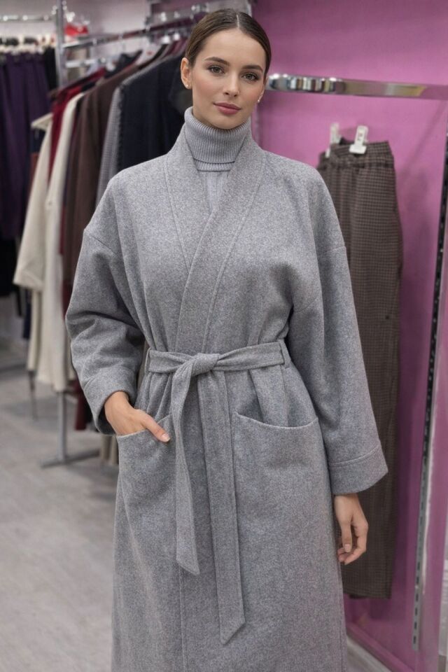 Kuşaklı Cepli Modern Kaban