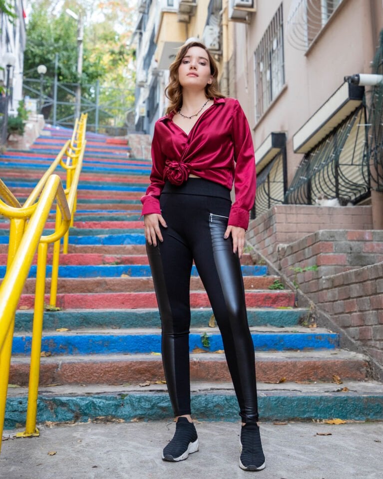 Dökümlü Saten  Uzun Kollu Gömlek