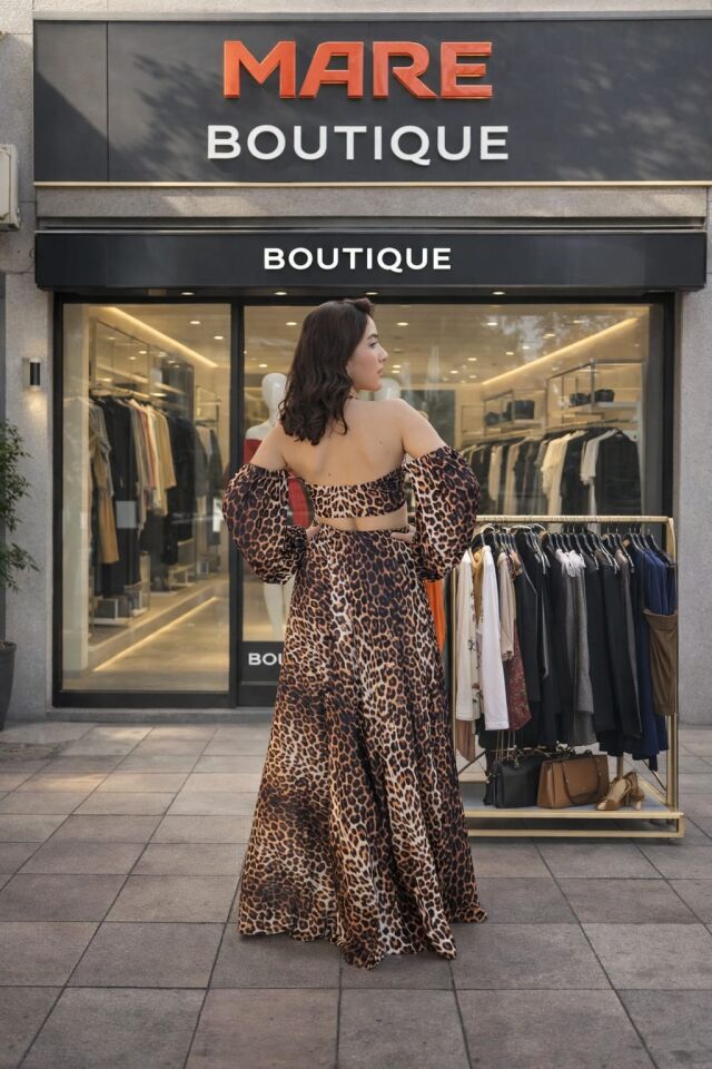 Leopar Desenli Saten Görünümlü 2’li Takım