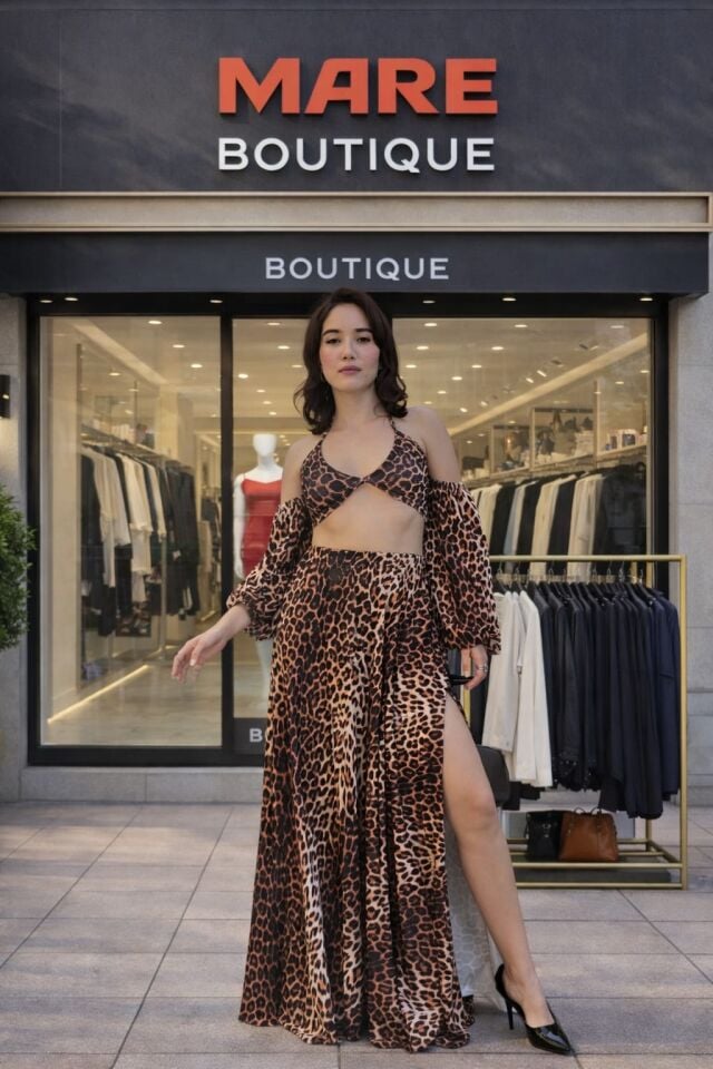 Leopar Desenli Saten Görünümlü 2’li Takım