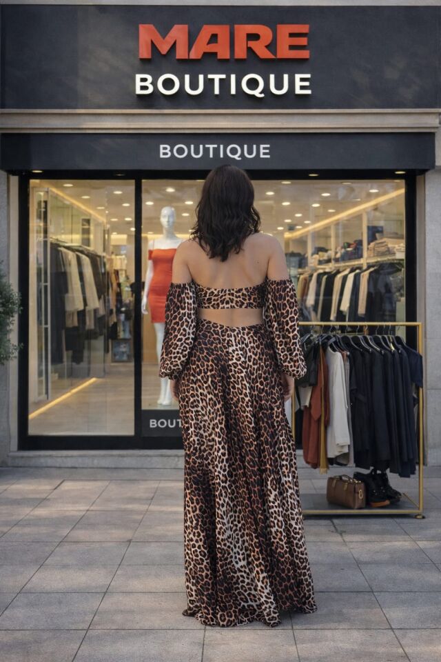 Leopar Desenli Saten Görünümlü 2’li Takım