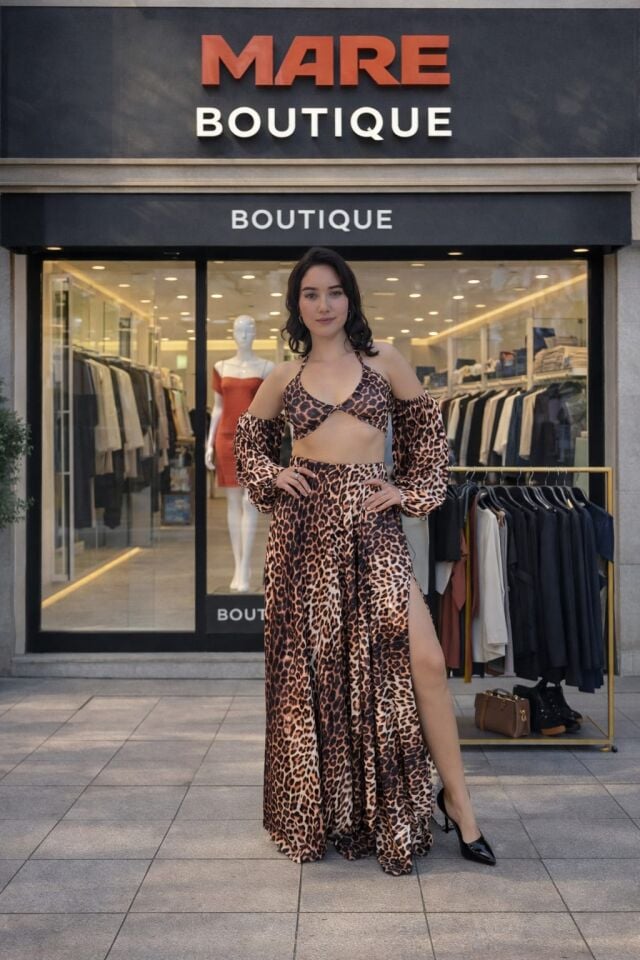 Leopar Desenli Saten Görünümlü 2’li Takım