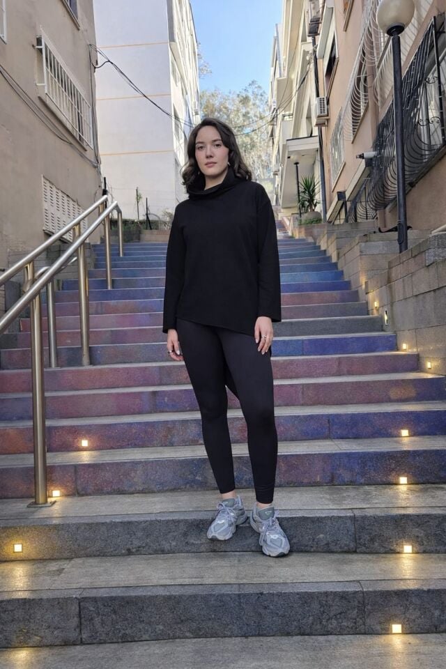 Fermuar Detaylı Asimetrik Pamuklu Siyah Tunik