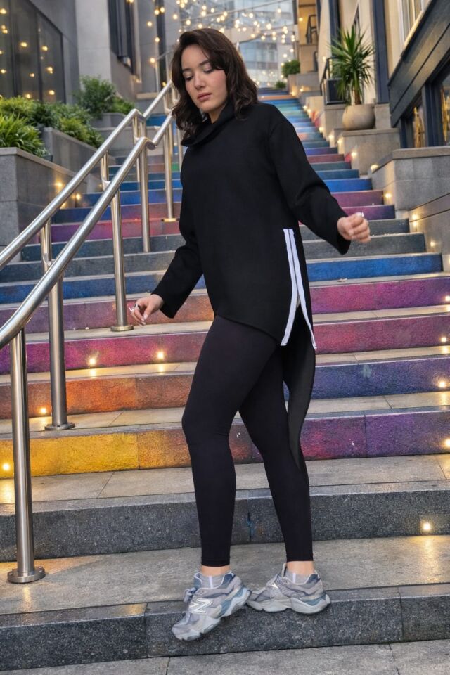 Fermuar Detaylı Asimetrik Pamuklu Siyah Tunik