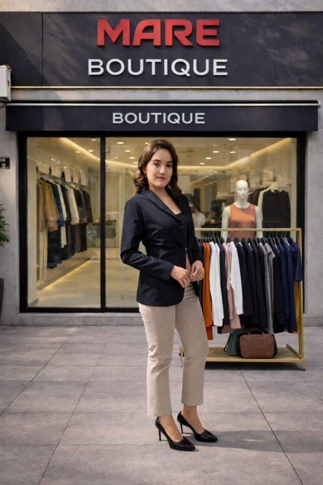 Bej Yüksek Bel Slim Fit Pantolon