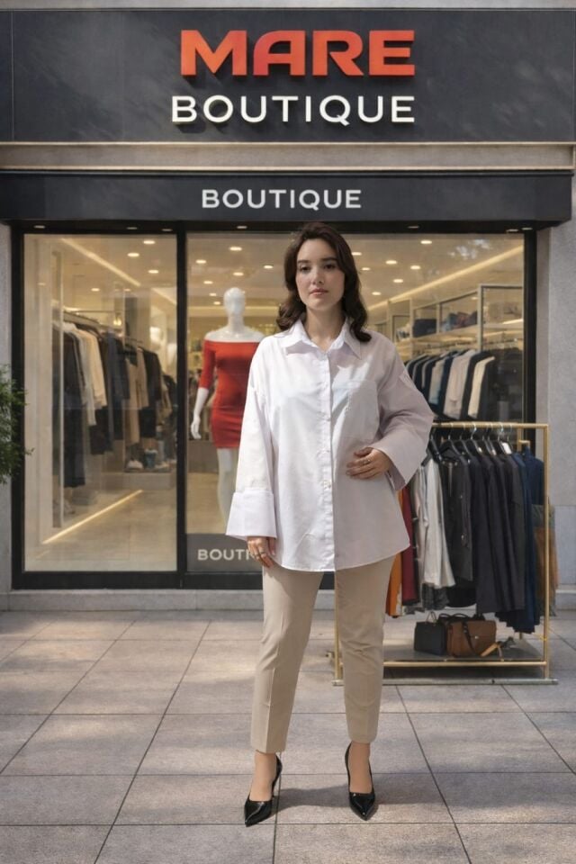 Bej Yüksek Bel Slim Fit Pantolon