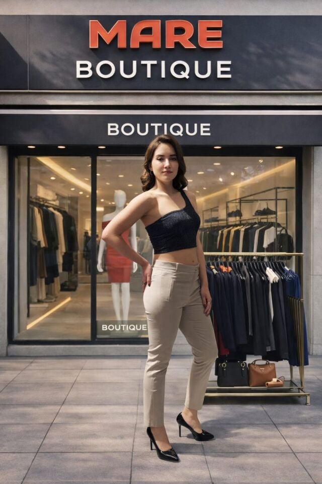 Bej Yüksek Bel Slim Fit Pantolon