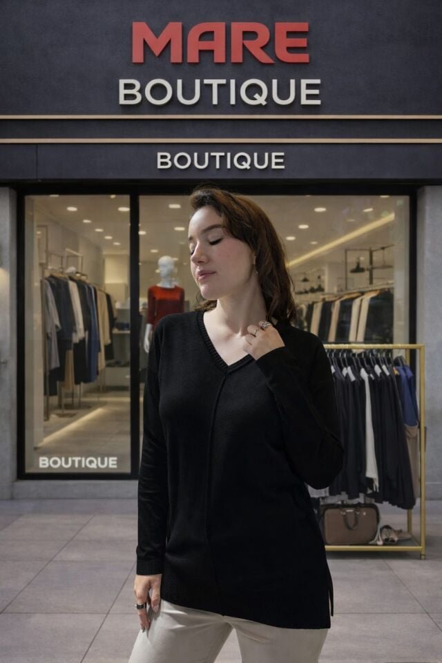 V Yaka İnce Triko Kazak