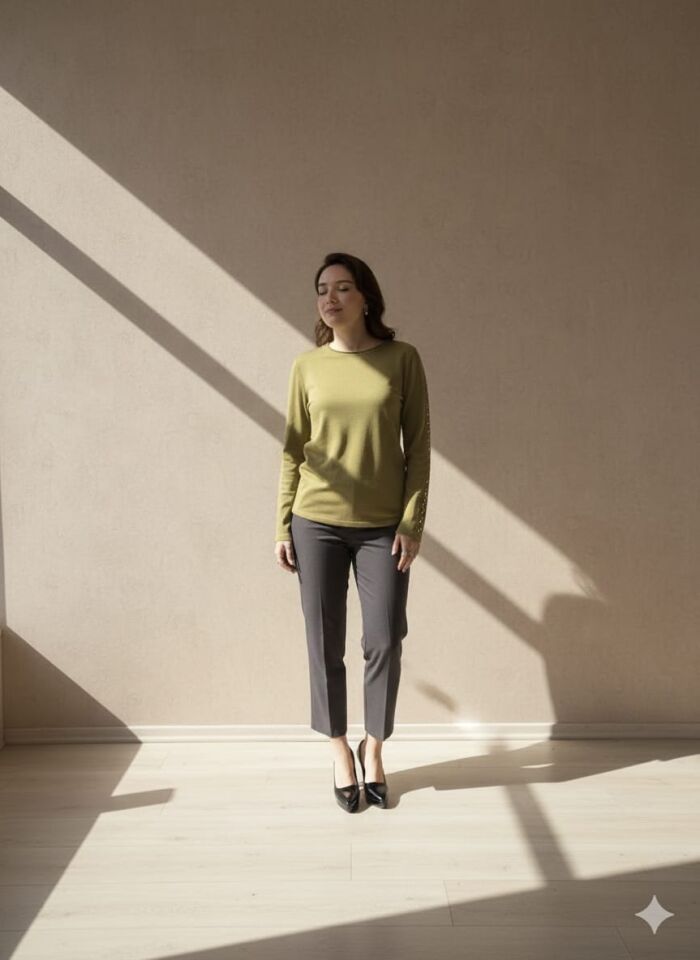 Omuz Detaylı Haki Uzun Kollu Bluz