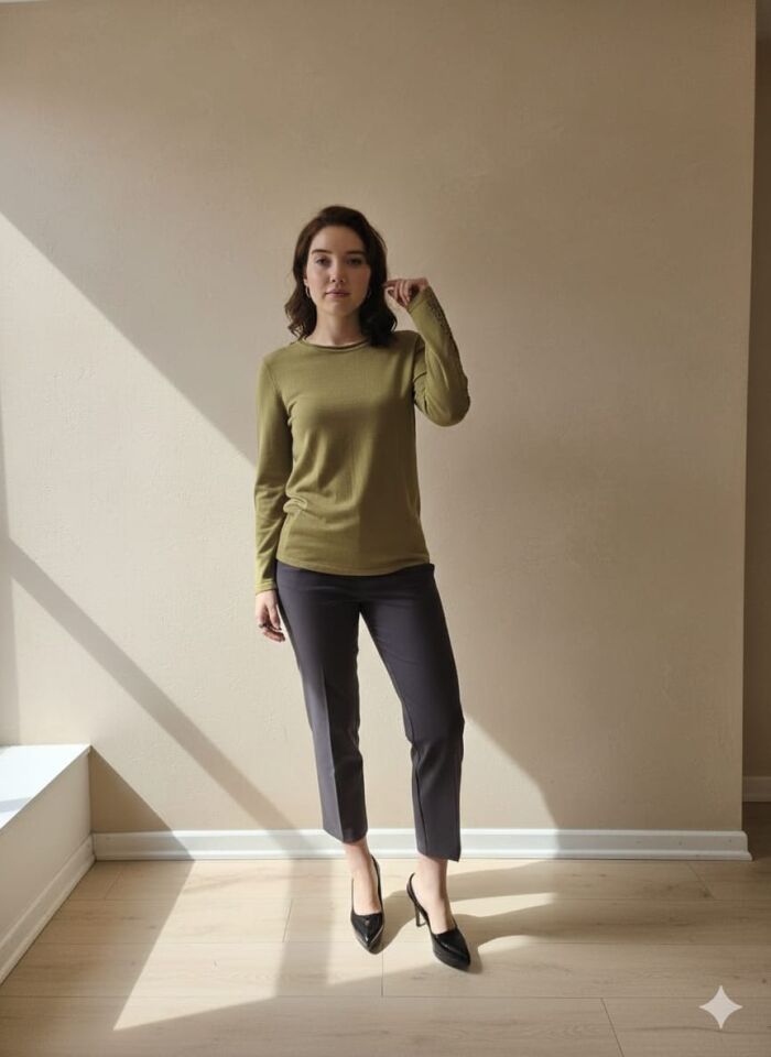 Yüksek Bel Füme Klasik Kesim Slim Fit Pantolon