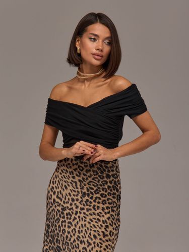 Omuz Detaylı Drapeli Crop Bluz S - Siyah