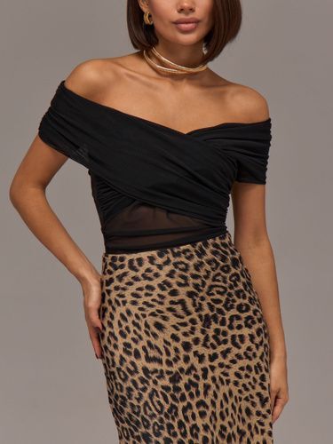 Omuz Detaylı Drapeli Crop Bluz S - Siyah