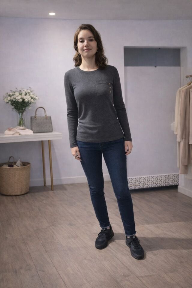 Taş Detaylı Yüksek Bel Skinny Jean Pantolon