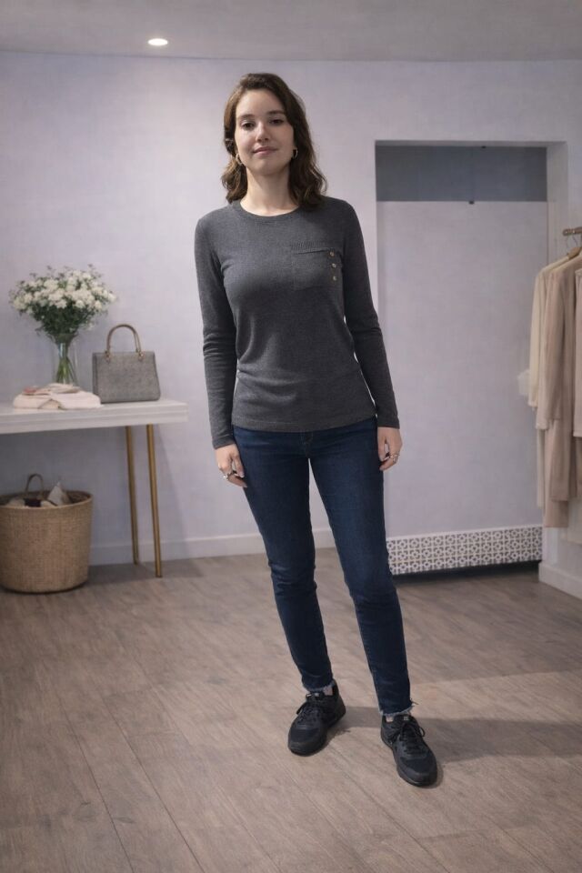 Taş Detaylı Yüksek Bel Skinny Jean Pantolon