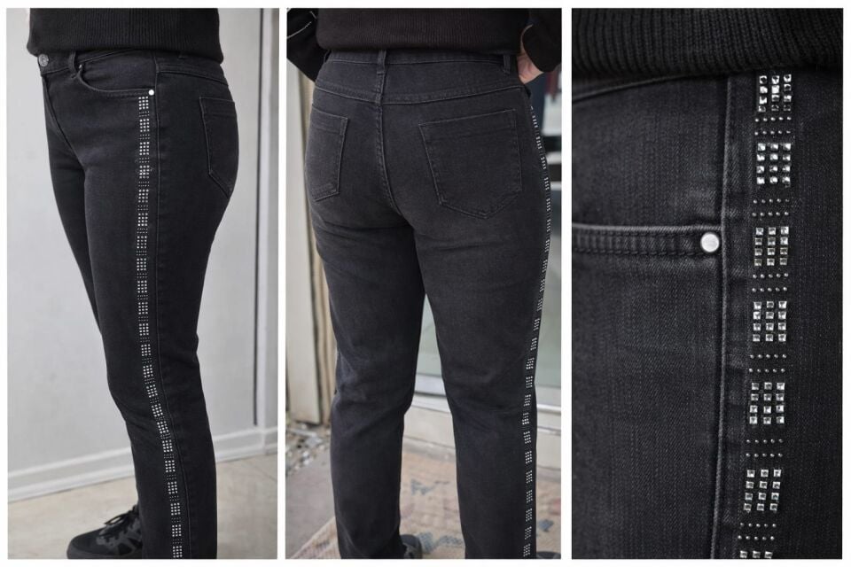Taş Detaylı Yüksek Bel Skinny Jean Pantolon S - Siyah