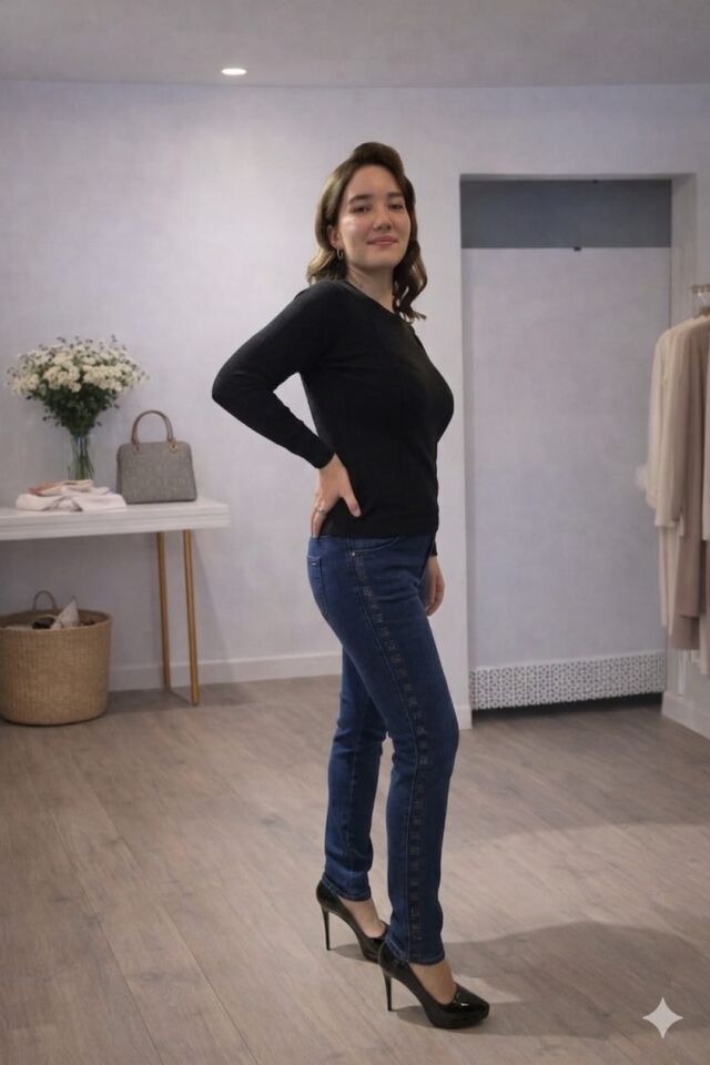 Taş Detaylı Yüksek Bel Skinny Jean Pantolon XXL - Mavi