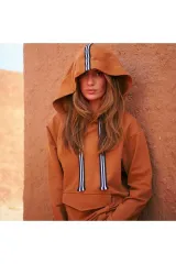 Önü Cepli Kapüşonlu  Sweatshirt L - kahverengi