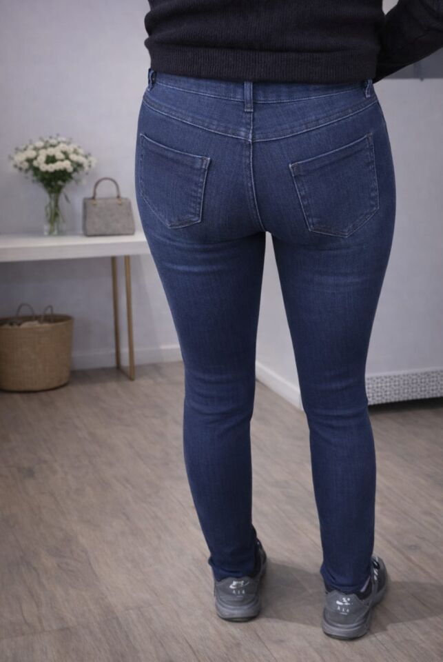 Yan Şerit Detaylı Koyu Mavi Likralı Skinny Jean Pantolon