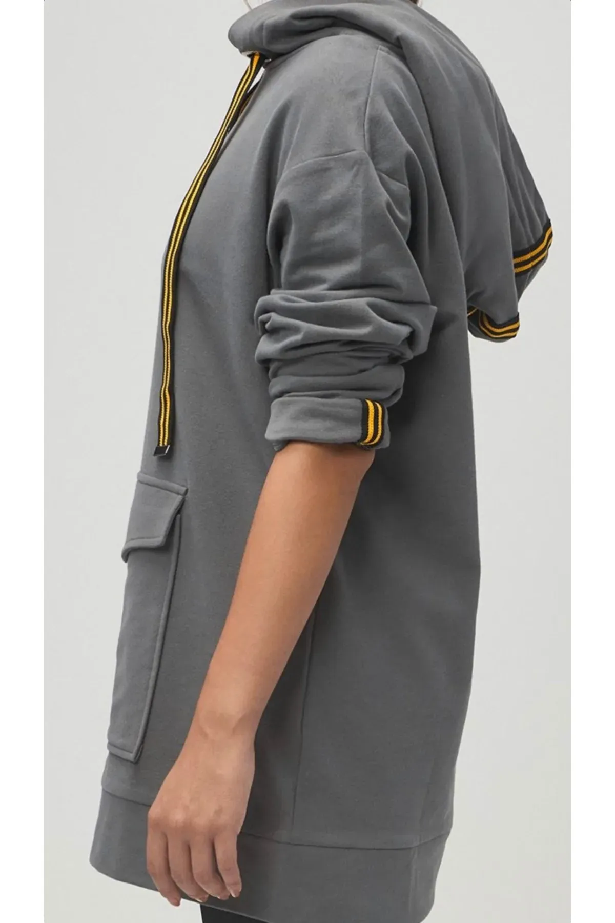 Önü Cepli Kapüşonlu  Sweatshirt S - Gri