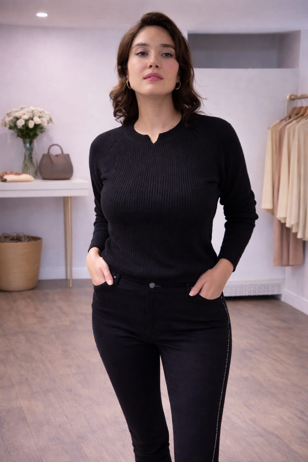 Sim Şerit Detaylı Siyah Likralı Skinny Pantolon