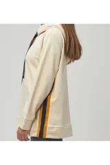 Kapüşonlu Yanı Şeritli  İpli Sweatshirt L - Krem