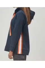 Kapüşonlu Yanı Şeritli  İpli Sweatshirt M - Lacivert