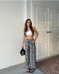 Leopar Desenli Saten Pantolon