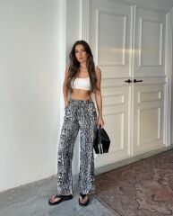 Leopar Desenli Saten Pantolon