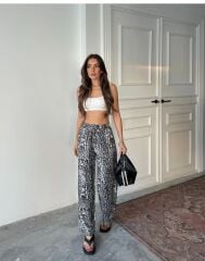 Leopar Desenli Saten Pantolon