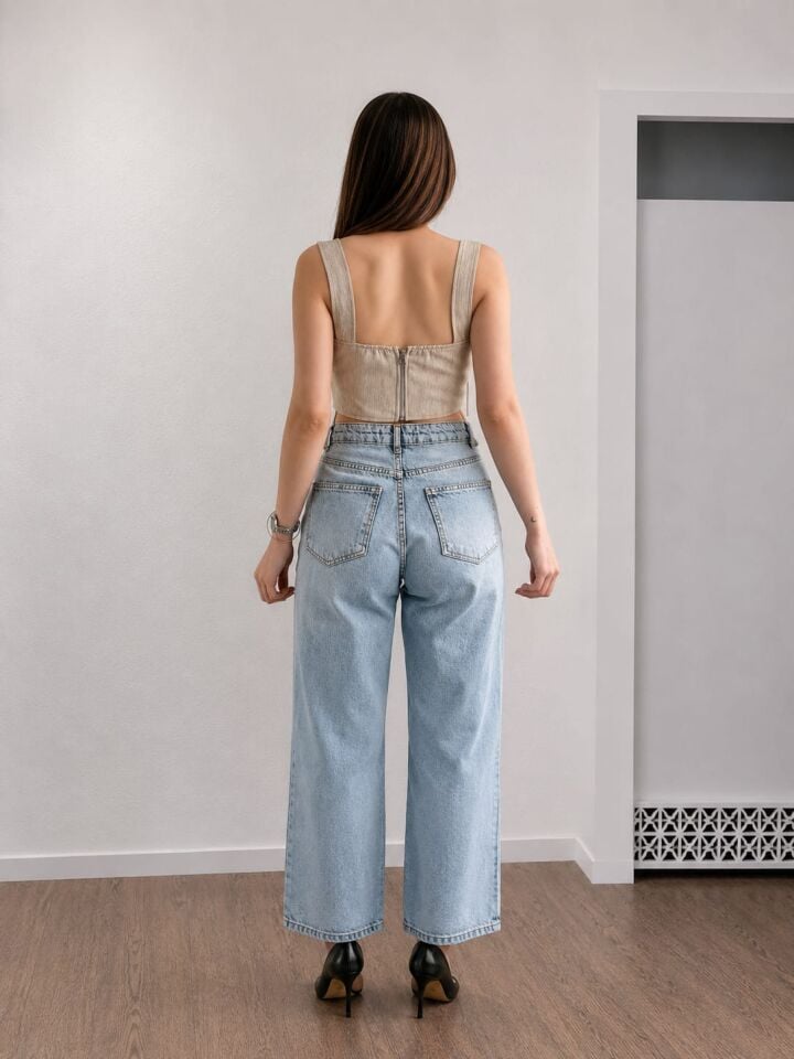 Bej Keten  Bağcıklı Korse Bluz