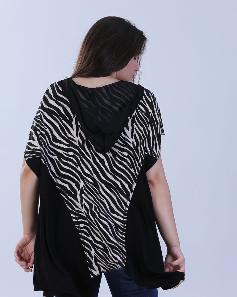 Zebra Desenli Ve Yazı Detaylı Asimetrik Kesim Bluz S