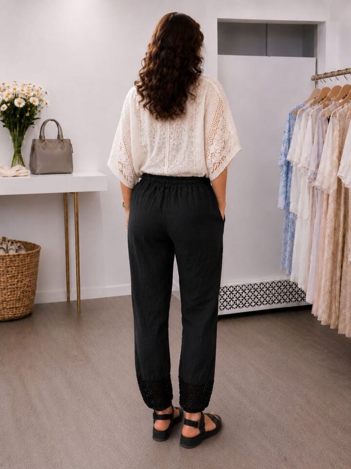Yıldız Detaylı  Keten Pantolon