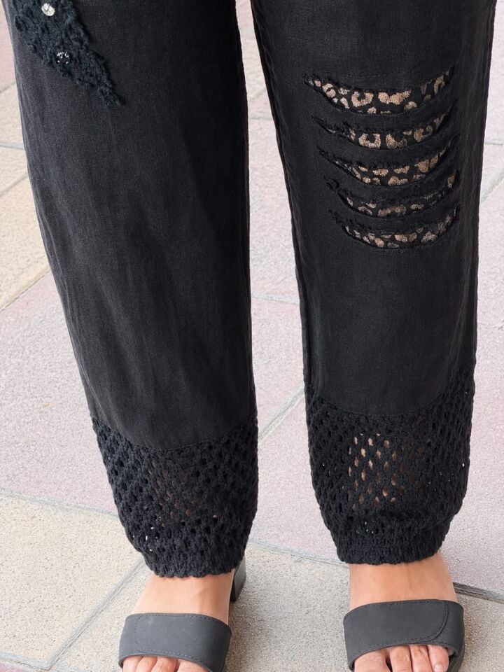 Yıldız Detaylı  Keten Pantolon