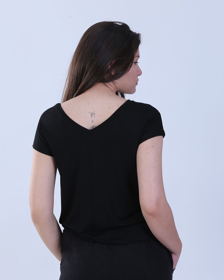 Ön Ve Arka V Yaka Tişört Siyah