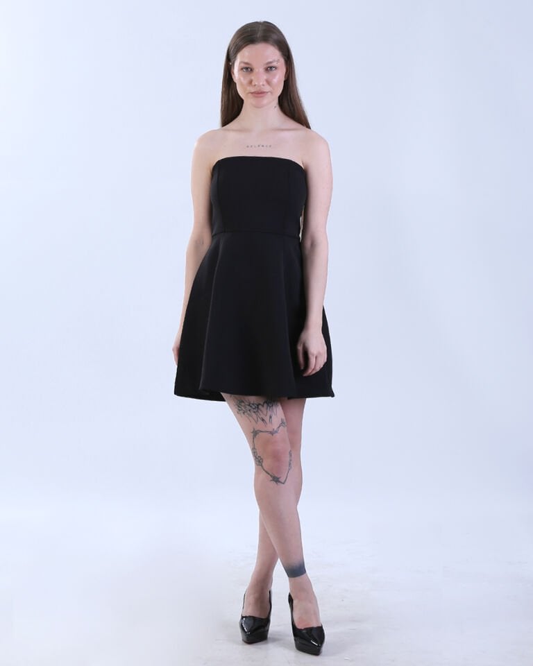 Straplez Mini Elbise Siyah