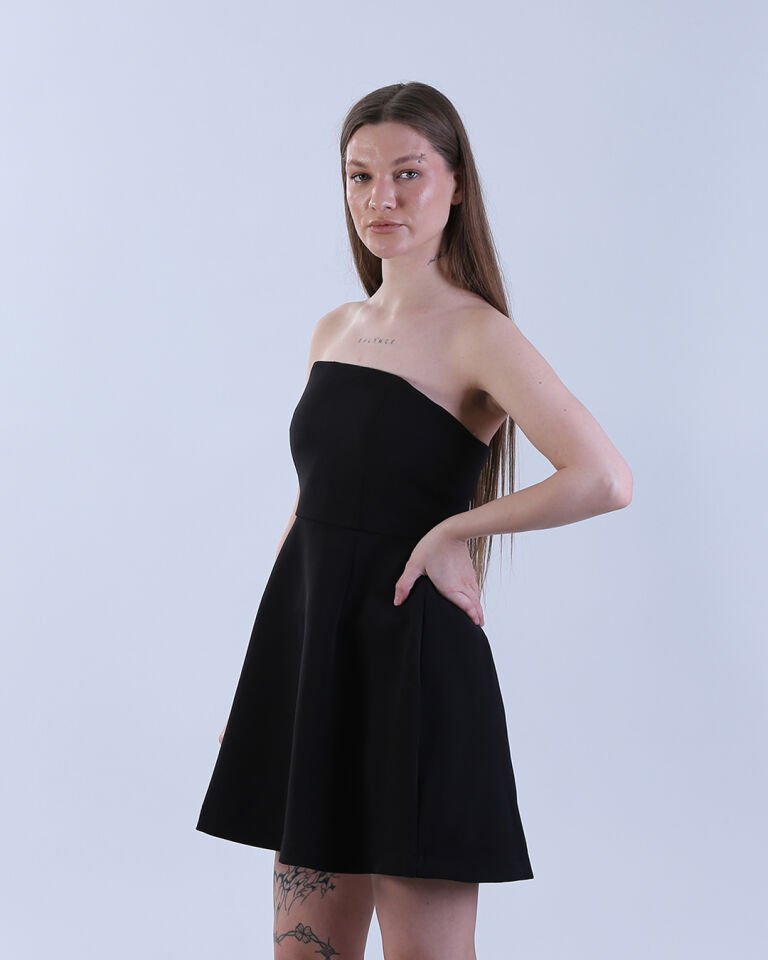 Straplez Mini Elbise Siyah