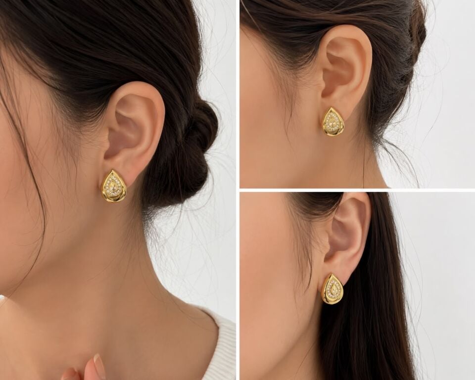 XP Gold Taş Detaylı Vintage Damla Küpe